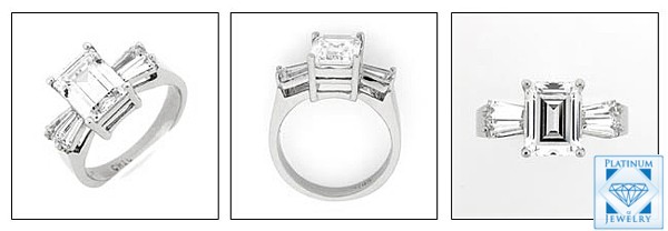 DIAMOND QUALITY EMERALD CZ STONE PLATINUM RING