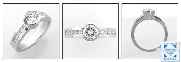 Channel set ROUND CZ ENGAGEMENT RING /WHITE GOLD