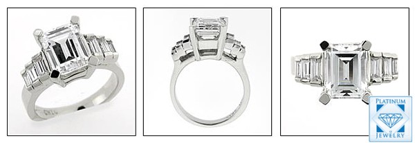 HIGH QUALITY EMERALD CUT CZ RING WITH GRADUATE BAGUETTES