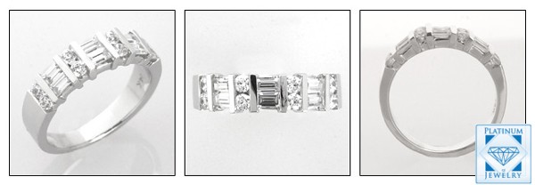 Baguette and Round CUBIC ZIRCONIA PLATINUM WEDDING BAND