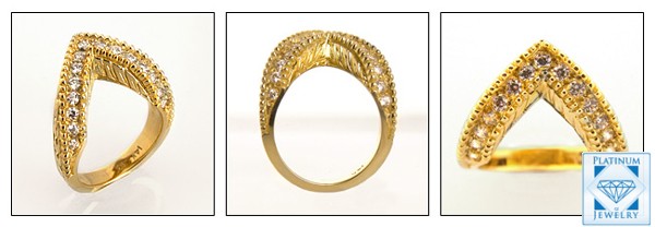YELLOW GOLD ENGRAVED CZ PAVE SET RIGHT HAND RING