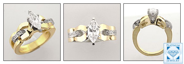 TWO TONE CATHEDRAL STYLE RING /1 CARAT MARQUISE CENTER