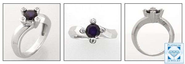 SAPPHIRE BLUE CZ ROUNDED SHANK RING/ SOLID PLATINUM