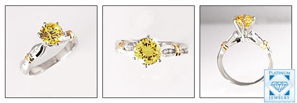 PLATINUM AND YELLOW GOLD  CANARY CUBIC ZIRCONIA RING
