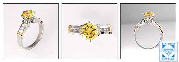 CANARY CZ TWO TONE GOLD ENGAGEMENT RING