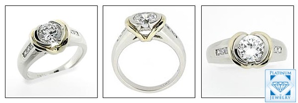 1 CARAT ROUND CZ IN BEZEL TWO TONE RING