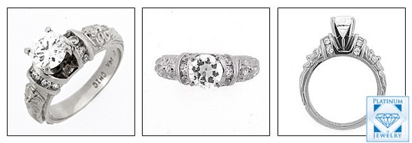 ROUND CZ 1 CT. CENTER STONE  4 PRONG WHITE GOLD RING