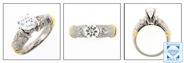 TWO TONE GOLD SOLITAIRE ROUND CUBIC ZIRCONIA RING