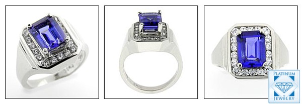 Exquisite Tanzanite color 3 Ct. CZ Emerald cut ESTATE Ring