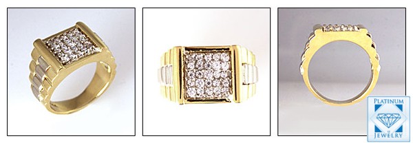 TWO TONE GOLD ROLEX MENS RING/PAVE SET CZ