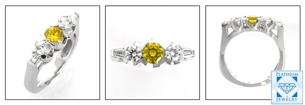CANARY ROUND AND BAGUETTE CZ BEZEL CHANNEL RING