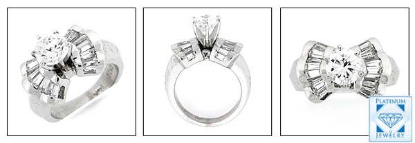 FANCY CUBIC ZIRCONIA ENGAGEMENT RING/1CT. ROUND CENTER