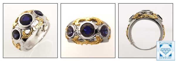SAPPHIRE CUBIC ZIRCONIA TWO TONE GOLD RING