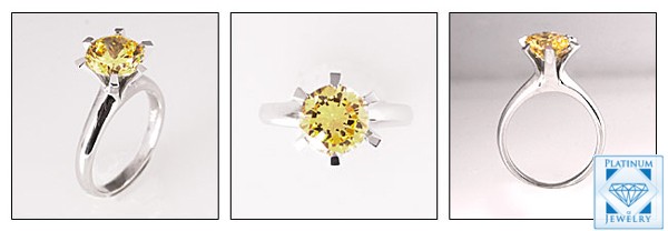6 PRONG  2.25 CANARY YELLOW ROUND CZ SOLITAIRE RING