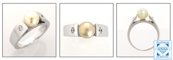 SOLID PLATINUM RING /7MM WHITE PEARL