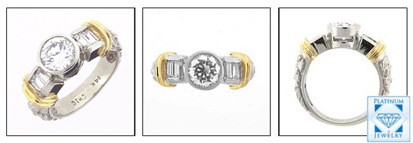 ENGRAVED TWO TONE PLATINUM & GOLD 1Ct. CZ RING