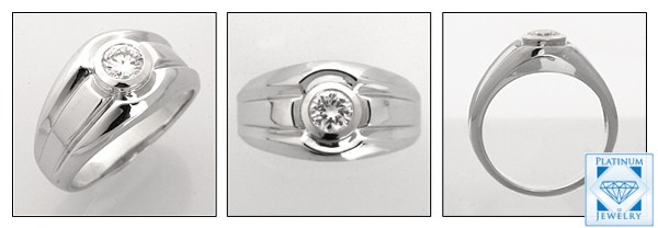 Smooth Platinum Wedding Ring for Men/ 0.75 Ct round CZ 