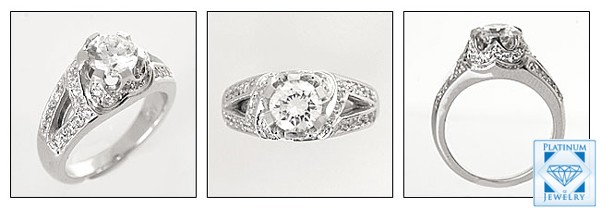 AAA HIGH QUALITY 1CT. ROUND CZ PLATINUM ESTATE RING