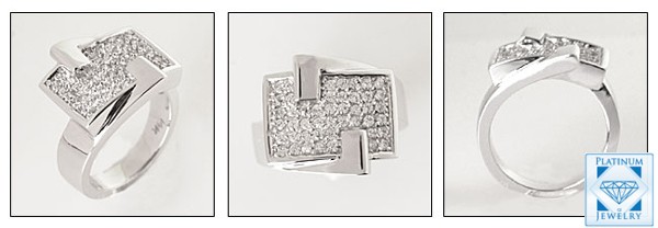 RIGHT HAND PAVE SET CUBIC ZIRCONIA FLAT RING