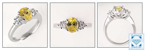 14K WHITE GOLD ANNIVERSARY RING /OVAL CANARY CZ