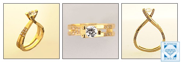  YELLOW  GOLD RING /HALF CARAT CZ ROUND CENTER AND SMALL PAVES
