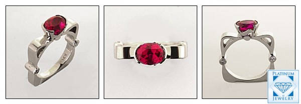 RUBY OVAL CUBIC ZIRCONIA RING/14K WHITE GOLD