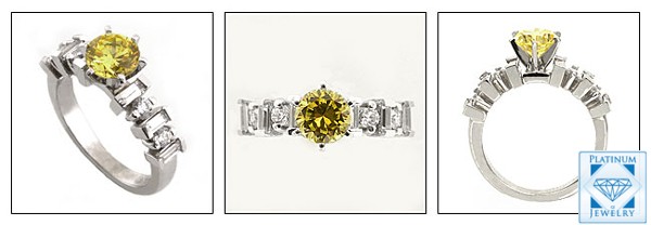 CHANNEL SET BAGUETTES AND CANARY CENTER CZ PLATINUM ENGAGEMENT RING