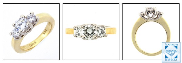 3 STONE CUBIC ZIRCONIA RING /TWO TONE GOLD