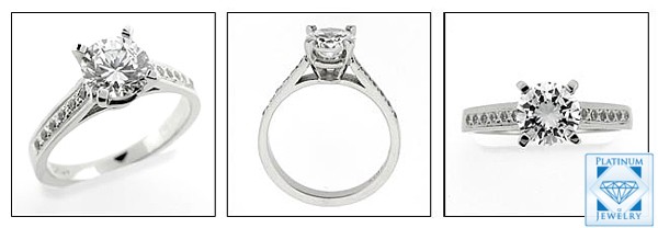 Pave Set Platinum Engagement Ring/1 Carat CZ