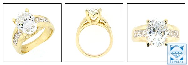 YELLOW GOLD RING/ 4 CARAT OVAL CUBIC ZIRCONIA 