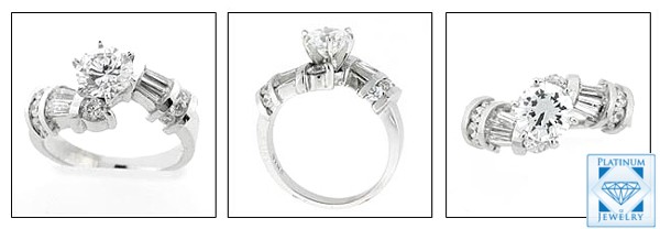 ROUND CZ CENTER STONE IN TWISTED STYLE PLATINUM RING /CHANNEL BAGUETTES