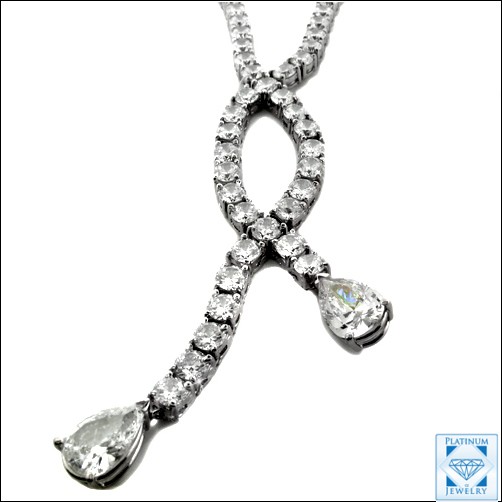 21 TCW PEAR & ROUND CZ WHITE GOLD NECKLACE