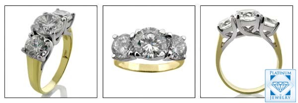 Lucida 3 stone round CZ ring Two Tone Gold 
