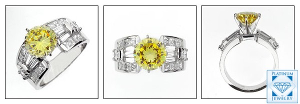 2.25 Ct. FANCY CANARY ROUND CENTER CZ /CHANNEL SET ENGAGEMENT RING