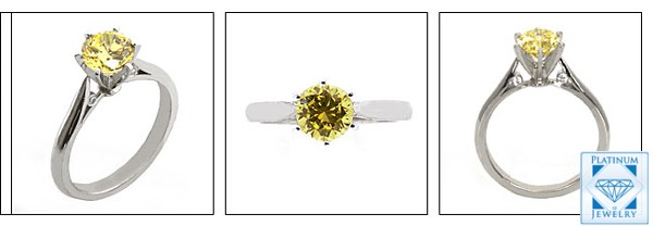 CANARY 1 CARAT ROUND CZ SOLITAIRE RING/6 PRONG
