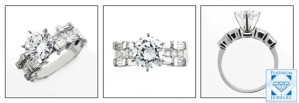 Round 2 Ct. Center CZ/ princess/ baguettes channel sided Engagement ring