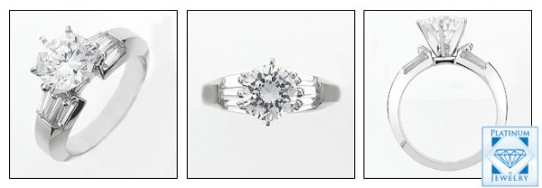 2 Carat Round CZ / Tapered Channel set Baguettes CZ Engagement  RING