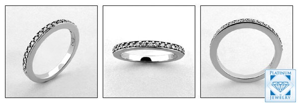 NARROW PLATINUM WEDDING BAND WITH CZ IN MICRO PAVE