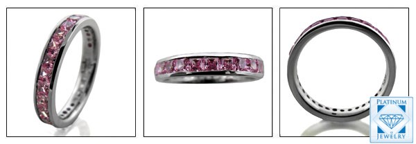 Pink stones in channel set Eternity  band