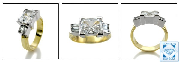 AAA HIGH QUALITY 2 CARAT RADIANT CZ TWO TONE GOLD RING