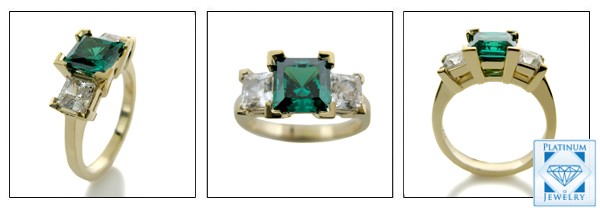 1.5 Ct. Emerald Cubic Zirconia Princess cut 3 Stone ring