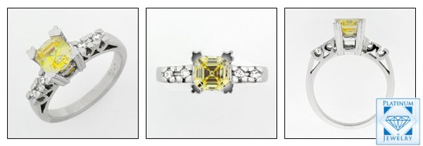 CANARY ASSCHER CUBIC ZIRCONIA  1CT ENGAGEMENT RING