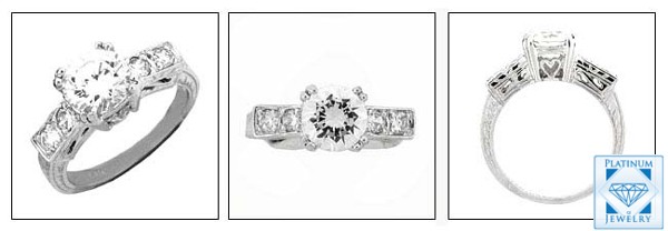 PLATINUM ENGRAVED RING SET WITH 1.5 CT ROUND CZ