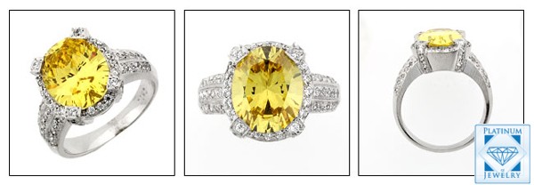 Yellow Large Canary OVAL CZ Platinum Anniversary Ring