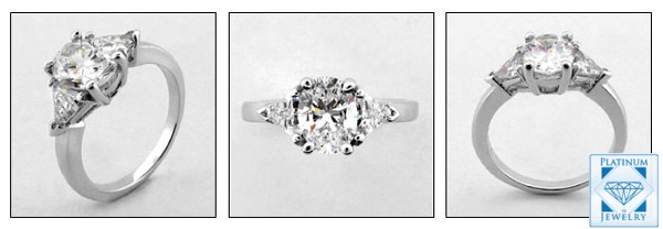 3 Stone CZ Ring with 2 Carat Oval Center andTrillions on Sides