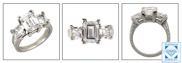 2 Carat Emerald Cut Cubic Zirconia Ring in Platinum