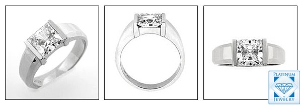 DIAMOND SIMULATED 2 CARAT PRINCESS CZ IN CHANNEL SOLITAIRE RING 