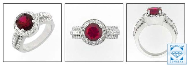 2 CT. RUBY ROUND CZ CENTER PAVE SIDES ANNIVERSARY RING