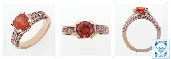 ORANGE AND PINK CZ COMBINATION ROSE GOLD ENGAGEMENT RING 