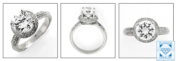 2.0 ct round center cz with pave halo estate ring in Platinum